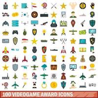 100 videogame award icons set, flat style vector