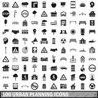 100 urban planning icons set, simple style vector