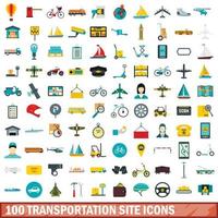 100 transportation site icons set, flat style vector