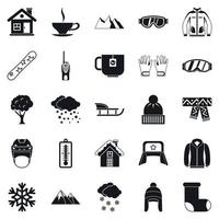 Snowy weather icons set, simple style vector