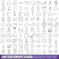 100 treatment icons set, outline style