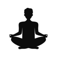 Black silhouette of a man in a pose for meditation. Meditation and yoga in the lotus position. Vector illustration isolated on white background