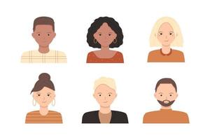 Collection of female, male avatars of different nationalities in cartoon style. Vector illustration isolated on white background