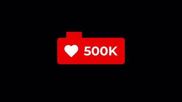 come icona mi piace o amore conteggio per i social media 1-500.000 Mi piace su sfondo trasparente video