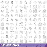 100 conjunto de iconos de visita, estilo de esquema vector