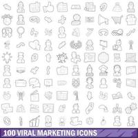 100 viral marketing icons set, outline style vector