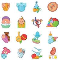 Children time icons set, cartoon style vector