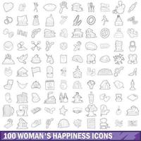 100 iconos de felicidad de mujer, estilo de esquema vector