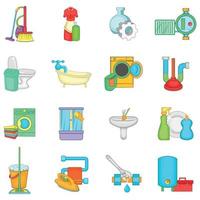 Bathroom icons set, cartoon style vector