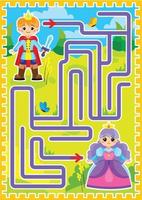 Labyrinth, road or path of the prince to the princess through the fields and forests. Children's puzzle game for the book. vector