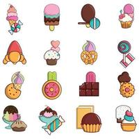 Sweet tooth icons set, cartoon style vector