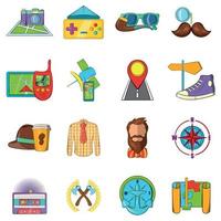 conjunto de iconos de gira hipster, estilo de dibujos animados vector