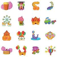 Circus show icons set, cartoon style vector