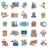 Conjunto de iconos de recreación multimedia, estilo de dibujos animados