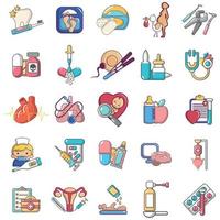 General medical icons set, cartoon style vector