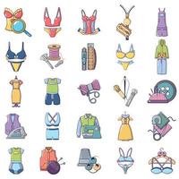 conjunto de iconos de costura, estilo de dibujos animados vector