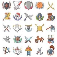 Medieval period icons set, cartoon style
