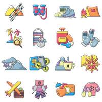 Recreational activity icons set, cartoon style vector