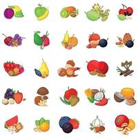 Fresh produce icons set, cartoon style vector