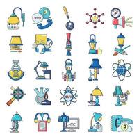 Overnight research icons set, cartoon style vector