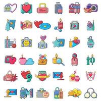 Lovely trip icons set, cartoon style vector