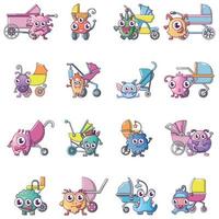 Cute monster icons set, cartoon style vector