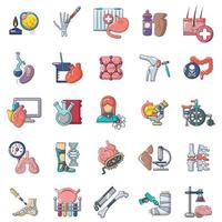 conjunto de iconos de investigación médica, estilo de dibujos animados vector