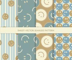 Set of smiley face vector seamless repeat pattern. Four background pattern print