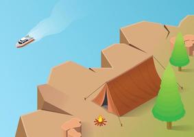 isometric camping on a cliff vector