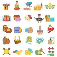 Casino scammer icons set, cartoon style vector