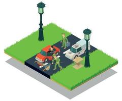 Animal crash concept banner, isometric style vector