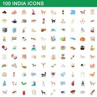 100 india icons set, cartoon style vector