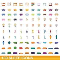 100 iconos de sueño, estilo de dibujos animados vector