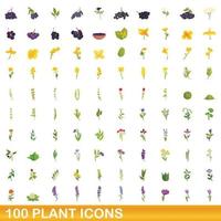 100 iconos de plantas, estilo de dibujos animados vector