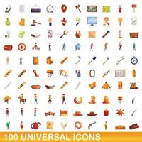 100 universal icons set, cartoon style vector