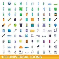 100 universal icons set, cartoon style vector