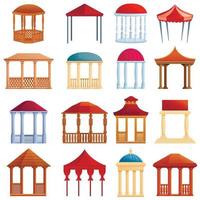 Gazebo icons set, cartoon style vector