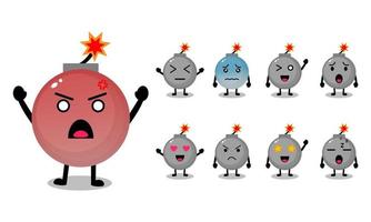 Bomb cartoon character with different emotion. vector