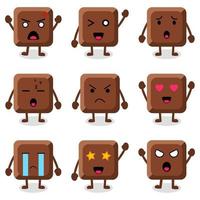 personaje de dibujos animados de chocolate con diferentes emociones. perfecto para enviar mensajes expresivos en las redes sociales a amigos, familiares y más. vector