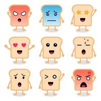 Cute Bread cartoon character with different emotions. Perfect for sending expressive messages on social media to friends, family and more. vector