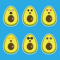 icono de personaje de emoji lindo de fruta de aguacate vector