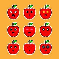 ilustración de emoticono de manzana con expresión de diferentes emociones. vector