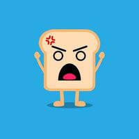 Cute bread cartoon character with angry expression. vector