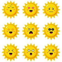 Sun cartoon with different emotions. vector