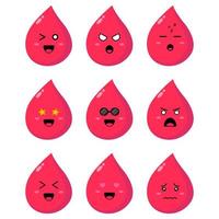 Blood group vector icons isolated on white. Drops of blood with emoticon