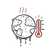 símbolo de fusión de la tierra del doodle dibujado a mano para el vector de ilustración del icono del calentamiento global