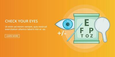 Check your eyes banner horizontal, cartoon style vector