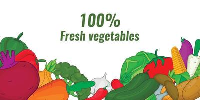 Fresh vegetables banner horizontal, cartoon style vector