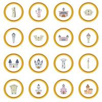 Castle tower icons circle vector