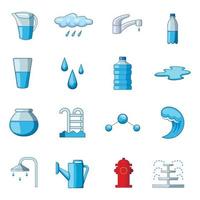 Water icons set, cartoon style vector